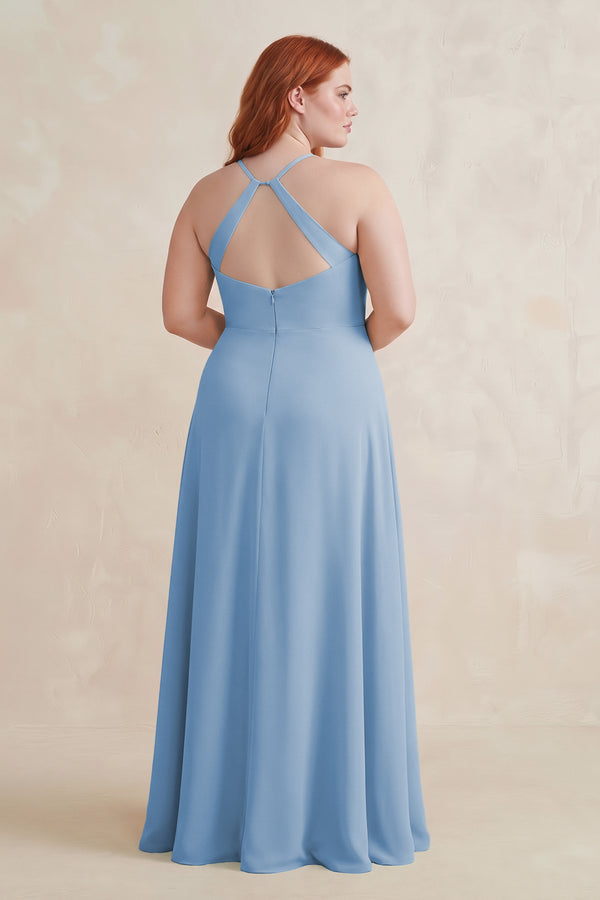 Steel Blue Ruched Sheath Chiffon Bridesmaid Dress (2) [sizeplus] | KISSBRIDAL