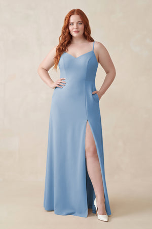 Steel Blue Ruched Sheath Chiffon Bridesmaid Dress [sizeplus] | KISSBRIDAL