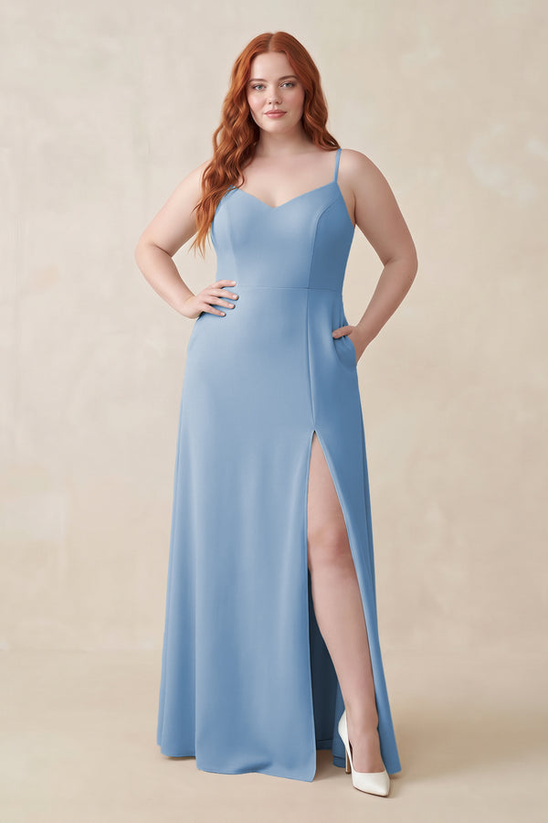 Steel Blue Ruched Sheath Chiffon Bridesmaid Dress [sizeplus] | KISSBRIDAL