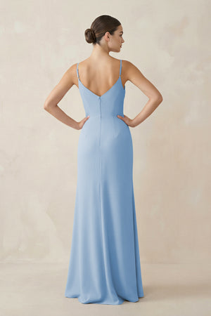 Steel Blue Ruched Sheath Spaghetti Strap Chiffon Bridesmaid Dress (2) | KISSBRIDAL