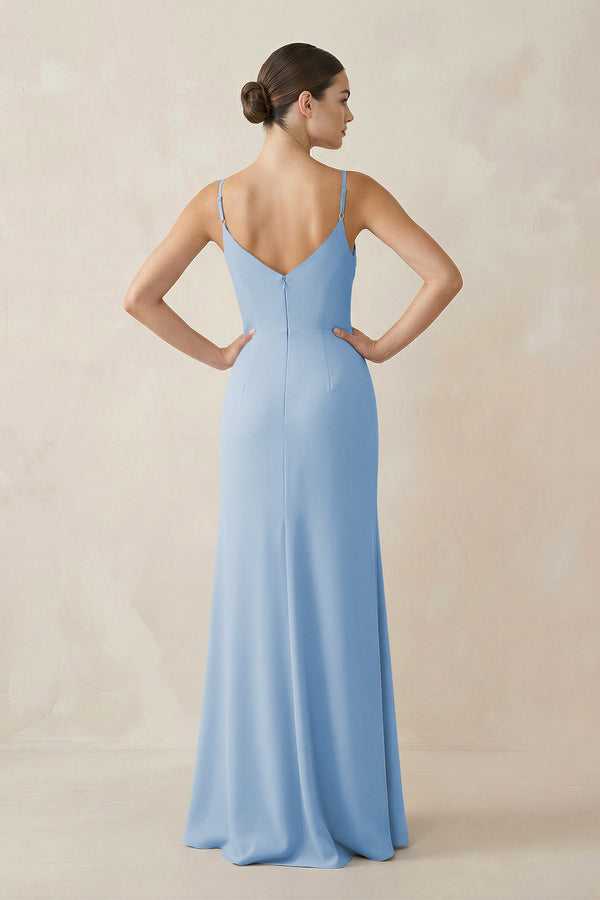 Steel Blue Ruched Sheath Spaghetti Strap Chiffon Bridesmaid Dress (2) | KISSBRIDAL