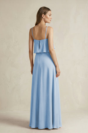 Steel Blue Ruffled Spaghetti Strap A-Line Chiffon Bridesmaid Dress in Steel Blue (2) | KISSBRIDAL