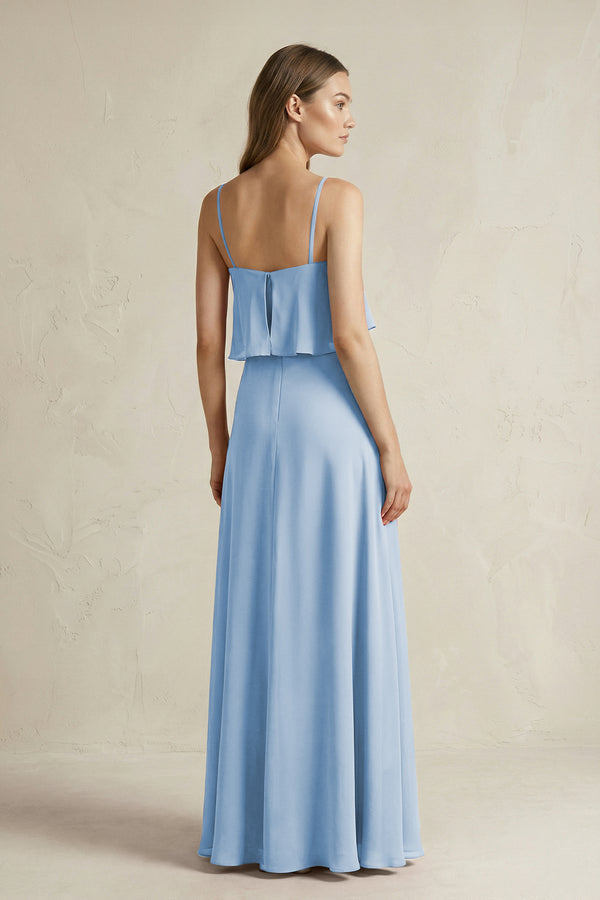 Steel Blue Ruffled Spaghetti Strap A-Line Chiffon Bridesmaid Dress in Steel Blue (2) | KISSBRIDAL
