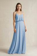 Steel Blue Ruffled Spaghetti Strap A-Line Chiffon Bridesmaid Dress in Steel Blue | KISSBRIDAL