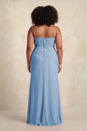 Steel Blue Sheath Chiffon Strapless Pleated Bridesmaid Dress (4) [sizeplus] | KISSBRIDAL