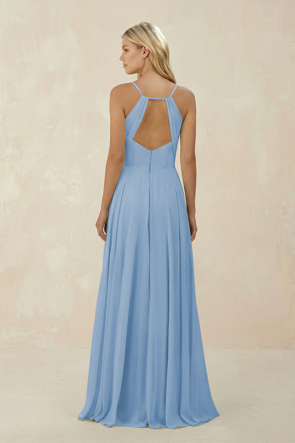 Steel Blue Spaghetti Strap A-Line Chiffon Bridesmaid Dress (2) | KISSBRIDAL