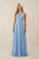Steel Blue Spaghetti Strap A-Line Chiffon Bridesmaid Dress | KISSBRIDAL