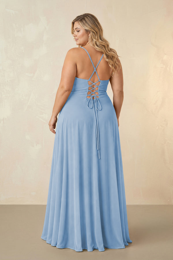 Steel Blue Spaghetti Straps Chiffon A-Line Bridesmaid Dress (2) [sizeplus] | KISSBRIDAL