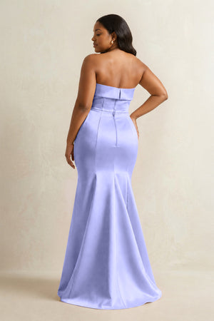 Steel Blue Strapless Satin Mermaid Bridesmaid Dress (2) [sizeplus] | KISSBRIDAL
