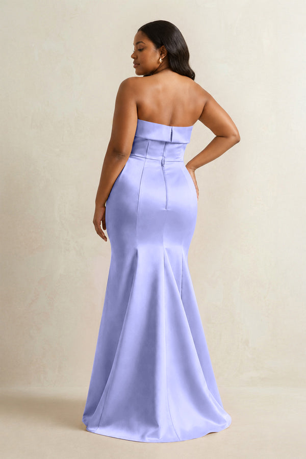 Steel Blue Strapless Satin Mermaid Bridesmaid Dress (2) [sizeplus] | KISSBRIDAL