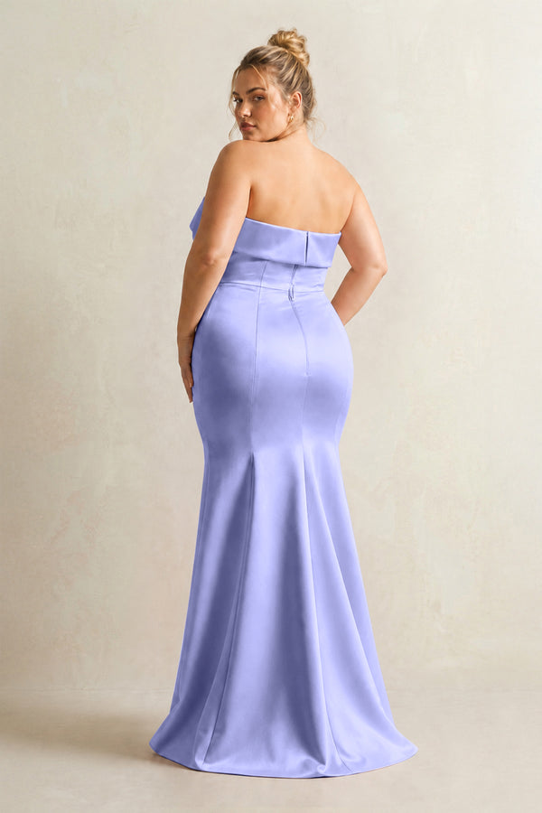 Steel Blue Strapless Satin Mermaid Bridesmaid Dress (4) [sizeplus] | KISSBRIDAL