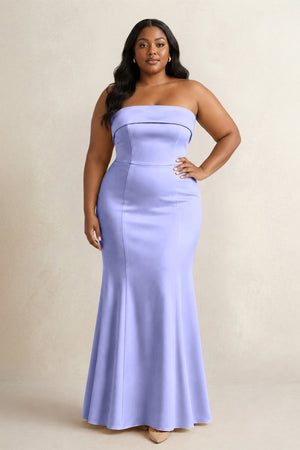 Steel Blue Strapless Satin Mermaid Bridesmaid Dress [sizeplus] | KISSBRIDAL