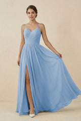 Steel Blue Sweetheart A-Line Chiffon Bridesmaid Dress | KISSBRIDAL