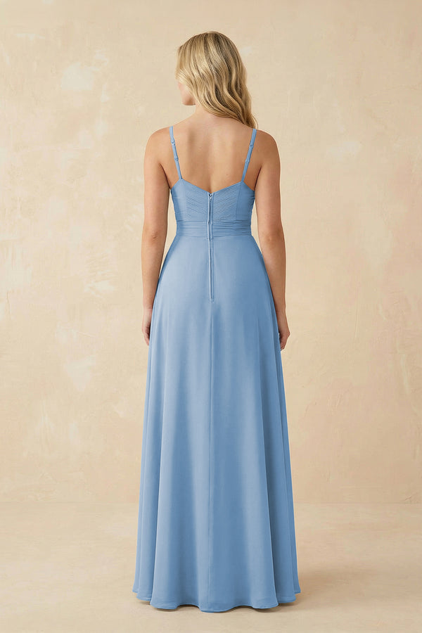 Steel Blue Sweetheart A-Line Pleated Chiffon Bridesmaid Dress (2) | KISSBRIDAL