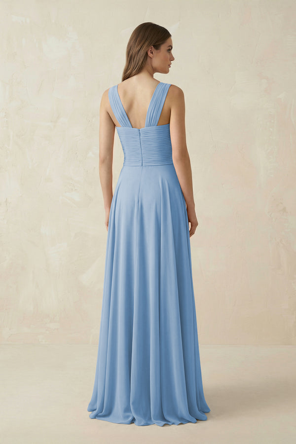 Steel Blue Sweetheart Pleated A-Line Chiffon Bridesmaid Dress (2) | KISSBRIDAL