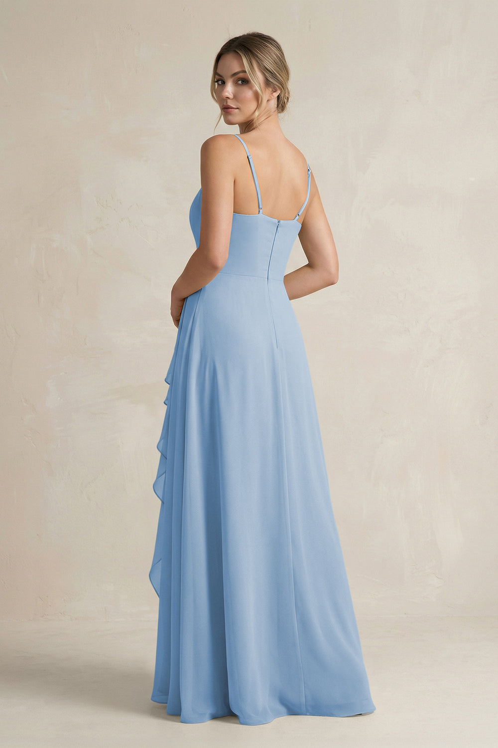 Sweetheart Ruffled A-Line Chiffon Bridesmaid Dress with Slit in Steel Blue