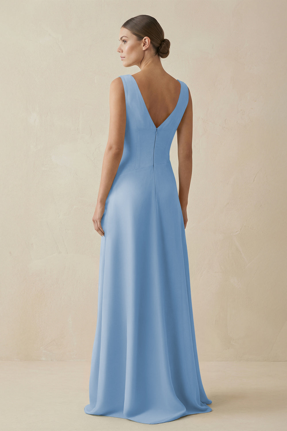 V-Neck A-Line Chiffon Ruffled Bridesmaid Dress in Steel Blue