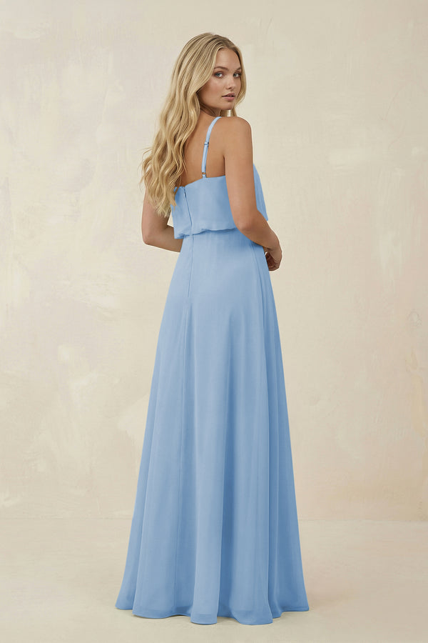 Steel Blue V-Neck Blouson A-Line Chiffon Bridesmaid Dress (2) | KISSBRIDAL