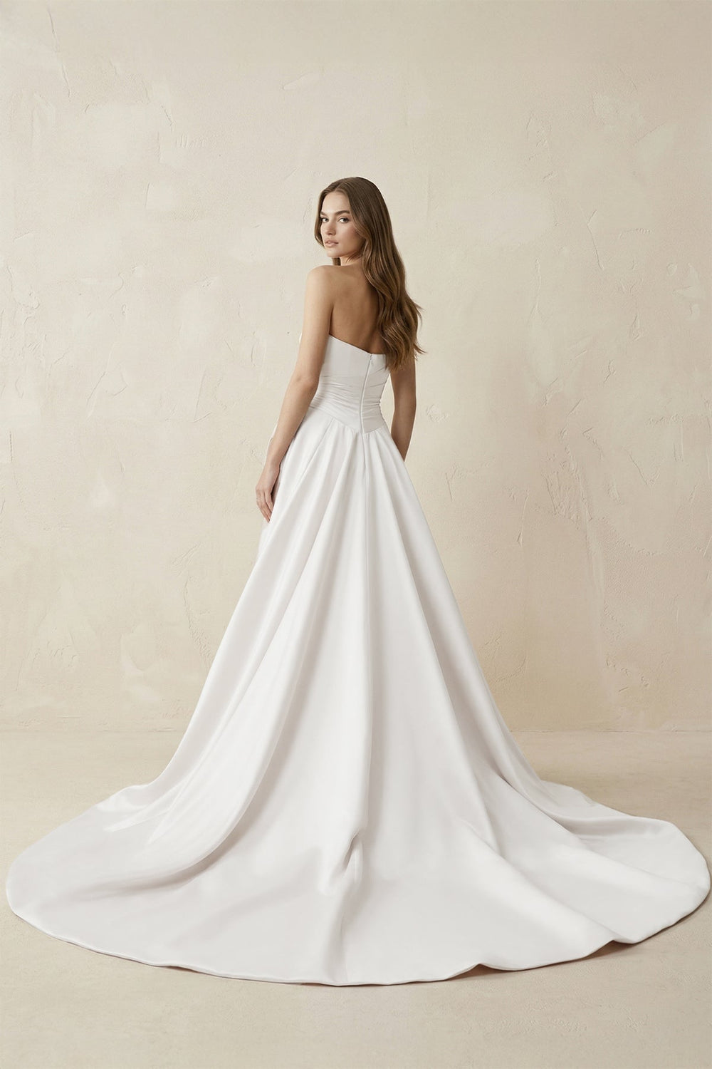 Strapless 3D - Flower Ruched 3D - Flower Wedding Dress With Slit - KISS BRIDAL Wedding Dresses
