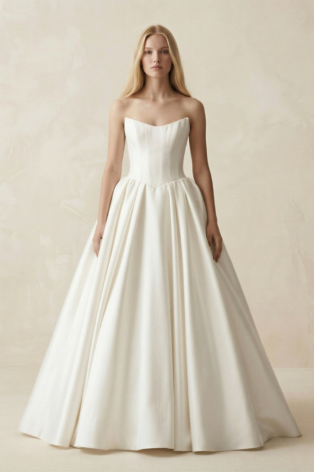 Strapless A - Line Ball Gown Satin Corset Wedding Dress in Ivory - KISS BRIDAL Wedding Dresses
