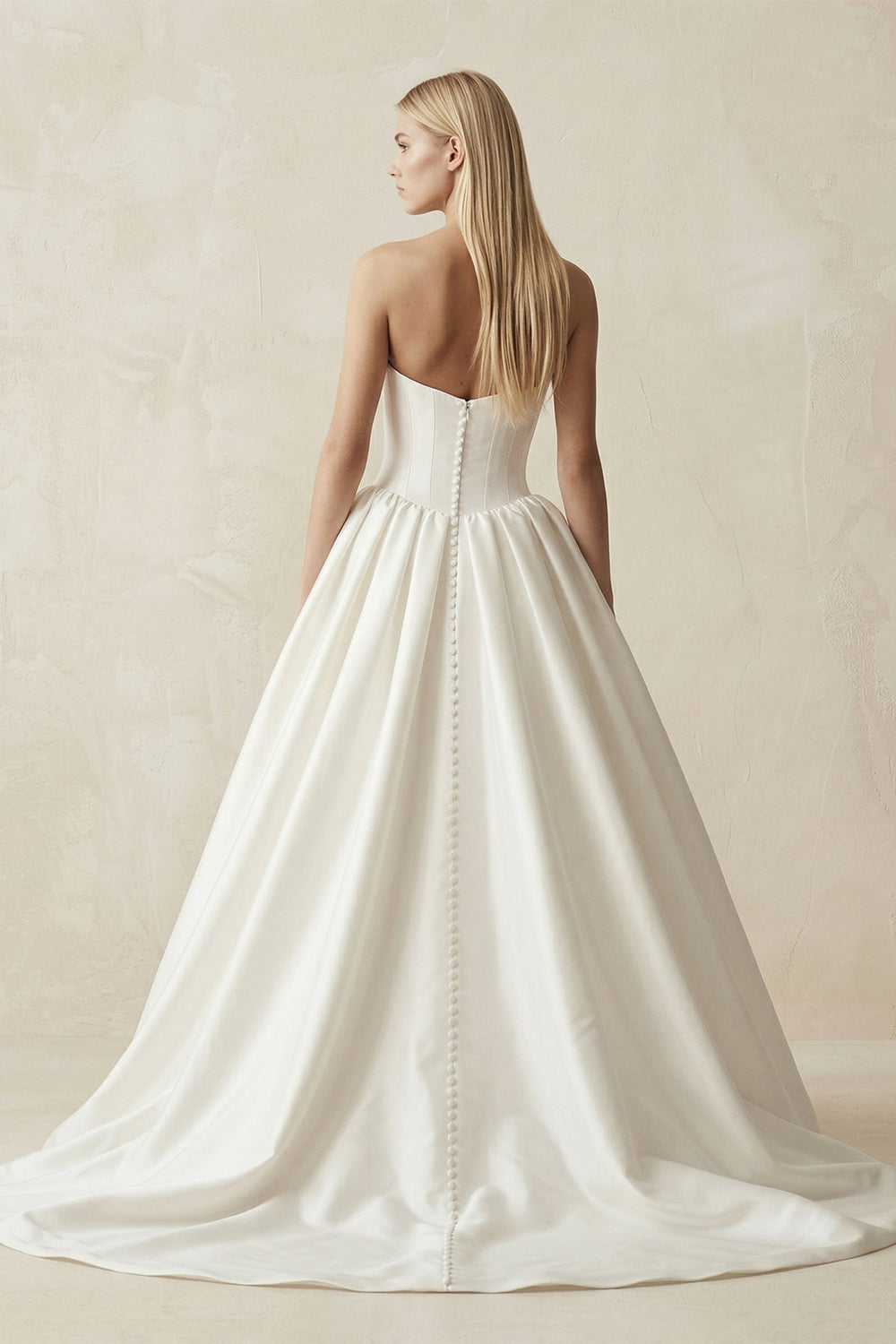 Strapless A - Line Ball Gown Satin Corset Wedding Dress in Ivory - KISS BRIDAL Wedding Dresses