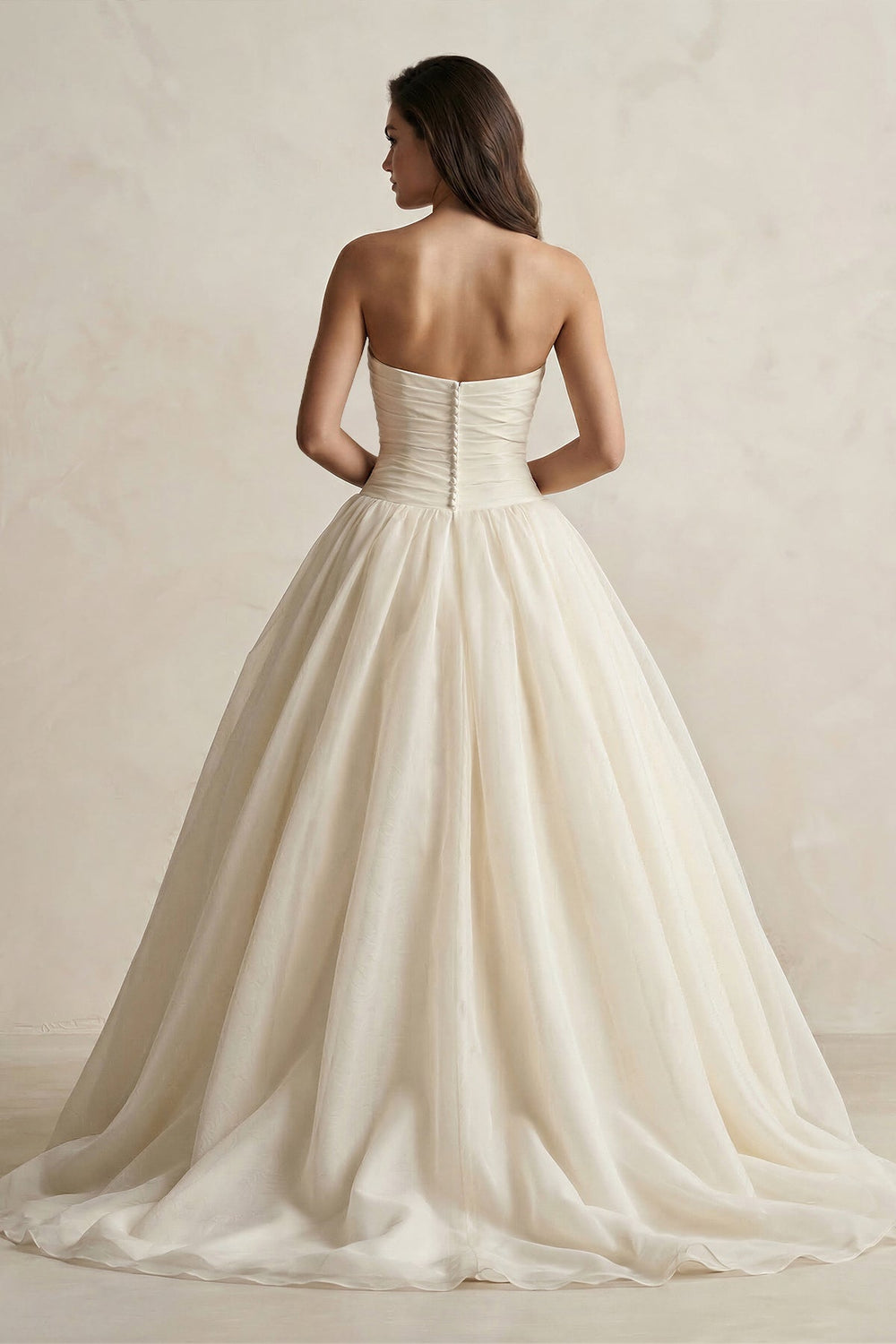 Strapless A - Line Ball - Gown Tulle Ruched Wedding Dress in Ivory - KISS BRIDAL Wedding Dresses