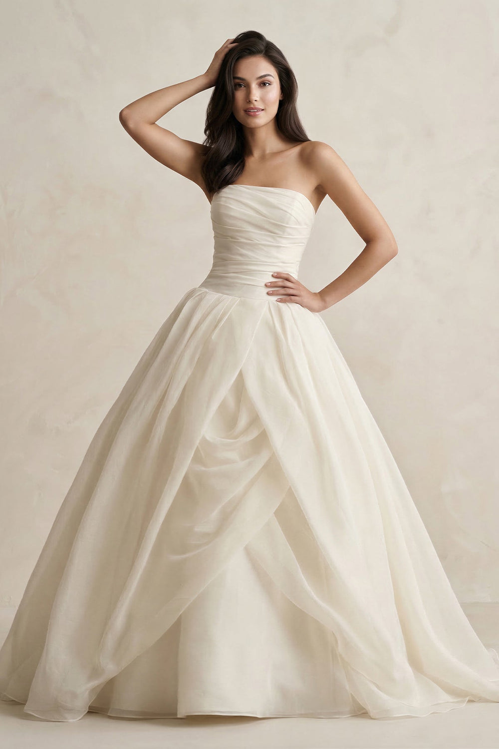 Strapless A - Line Ball - Gown Tulle Ruched Wedding Dress in Ivory - KISS BRIDAL Wedding Dresses