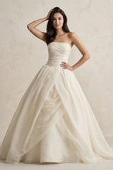 Strapless A - Line Ball - Gown Tulle Ruched Wedding Dress in Ivory - KISS BRIDAL Wedding Dresses