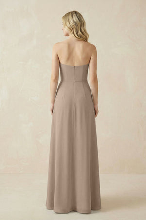 Strapless A-Line Chiffon Bridesmaid Dress With Slit in Almond (2) | KISSBRIDAL