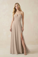 Strapless A - Line Chiffon Bridesmaid Dress With Slit in Almond - SHE IS ME Bridesmaid Dresses
