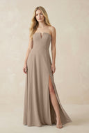 Strapless A-Line Chiffon Bridesmaid Dress With Slit in Almond | KISSBRIDAL