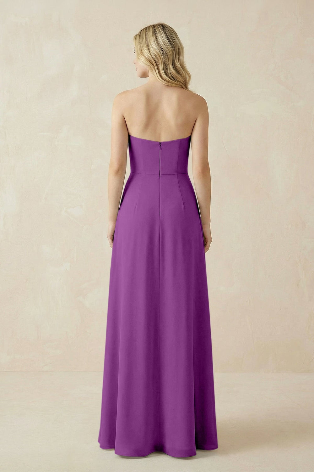 Strapless A - Line Chiffon Bridesmaid Dress With Slit in Amethyst - KISS BRIDAL Bridesmaid Dresses