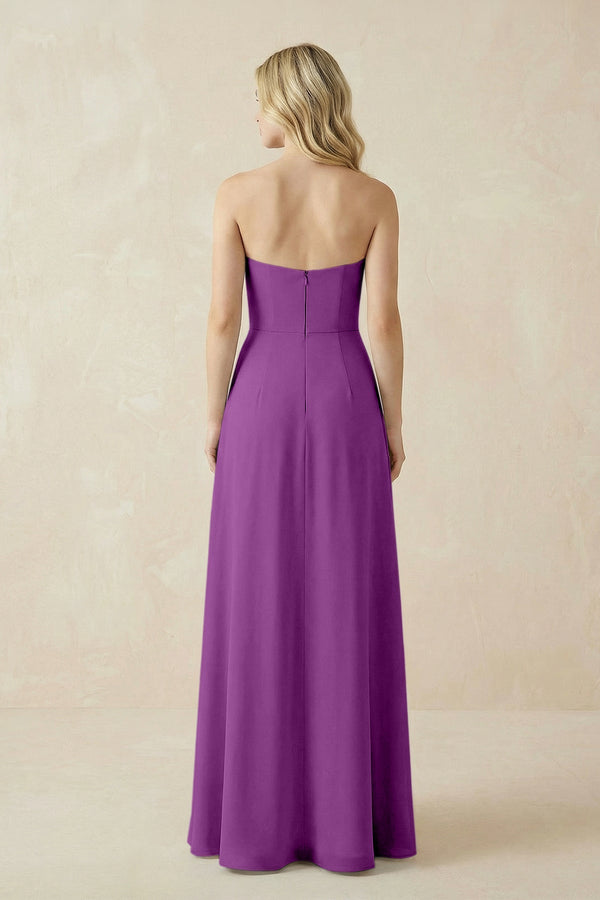Strapless A - Line Chiffon Bridesmaid Dress With Slit in Amethyst - SHE IS ME Bridesmaid Dresses