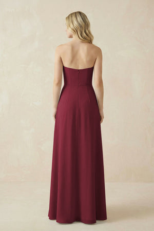 Strapless A-Line Chiffon Bridesmaid Dress With Slit in Berry (2) | KISSBRIDAL