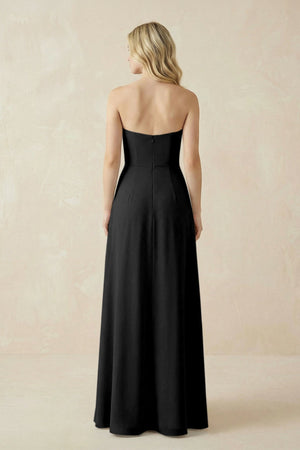 Strapless A - Line Chiffon Bridesmaid Dress With Slit in Black - SHE IS ME Bridesmaid Dresses