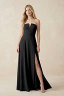 Strapless A - Line Chiffon Bridesmaid Dress With Slit in Black - SHE IS ME Bridesmaid Dresses