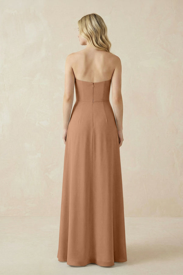 Strapless A - Line Chiffon Bridesmaid Dress With Slit in Bronzer - SHE IS ME Bridesmaid Dresses