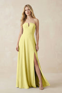Strapless A - Line Chiffon Bridesmaid Dress With Slit in Buttercup - SHE IS ME Bridesmaid Dresses