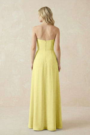 Strapless A - Line Chiffon Bridesmaid Dress With Slit in Buttercup - SHE IS ME Bridesmaid Dresses