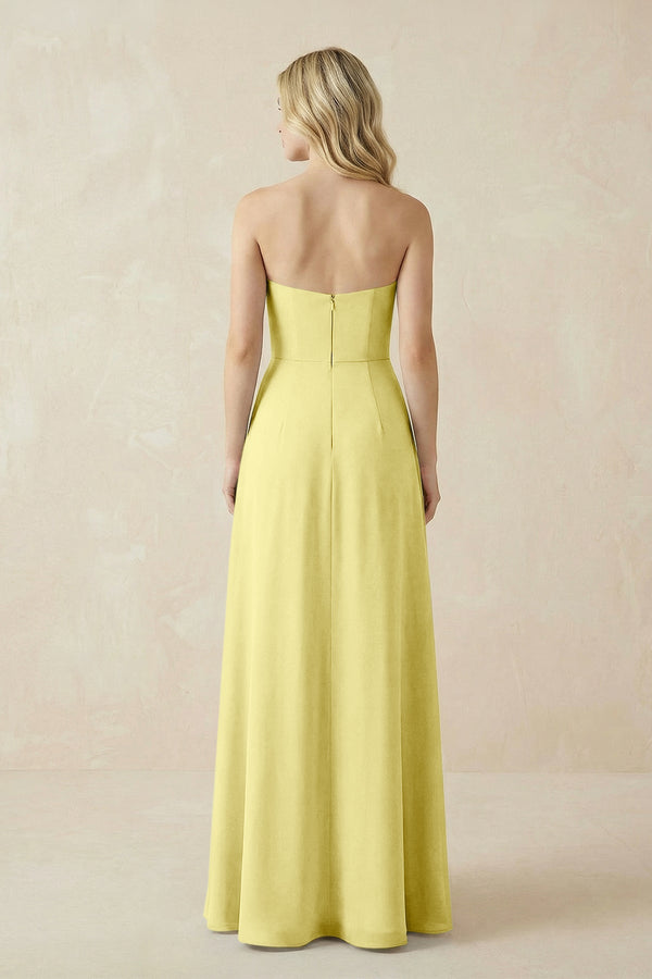 Strapless A - Line Chiffon Bridesmaid Dress With Slit in Buttercup - SHE IS ME Bridesmaid Dresses
