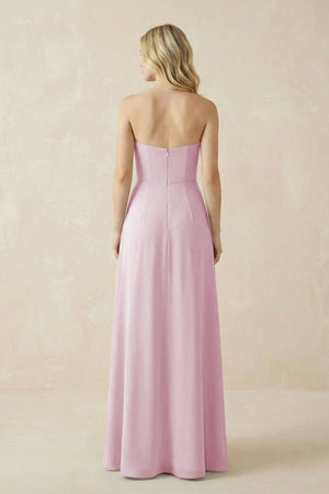 Strapless A-Line Chiffon Bridesmaid Dress With Slit in Candy Pink (2) | KISSBRIDAL
