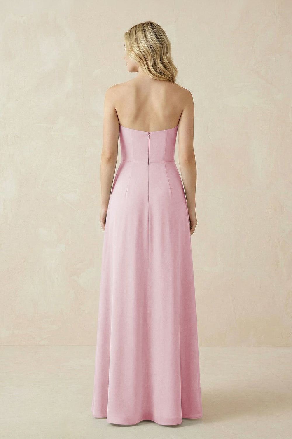 Strapless A - Line Chiffon Bridesmaid Dress With Slit in Candy Pink - KISS BRIDAL Bridesmaid Dresses