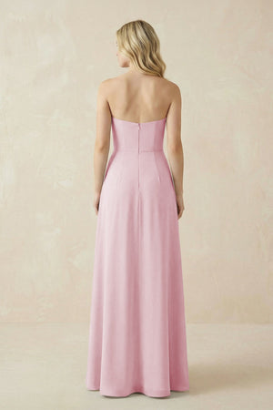 Strapless A - Line Chiffon Bridesmaid Dress With Slit in Candy Pink - SHE IS ME Bridesmaid Dresses