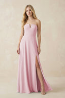 Strapless A - Line Chiffon Bridesmaid Dress With Slit in Candy Pink - SHE IS ME Bridesmaid Dresses