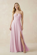 Strapless A-Line Chiffon Bridesmaid Dress With Slit in Candy Pink | KISSBRIDAL
