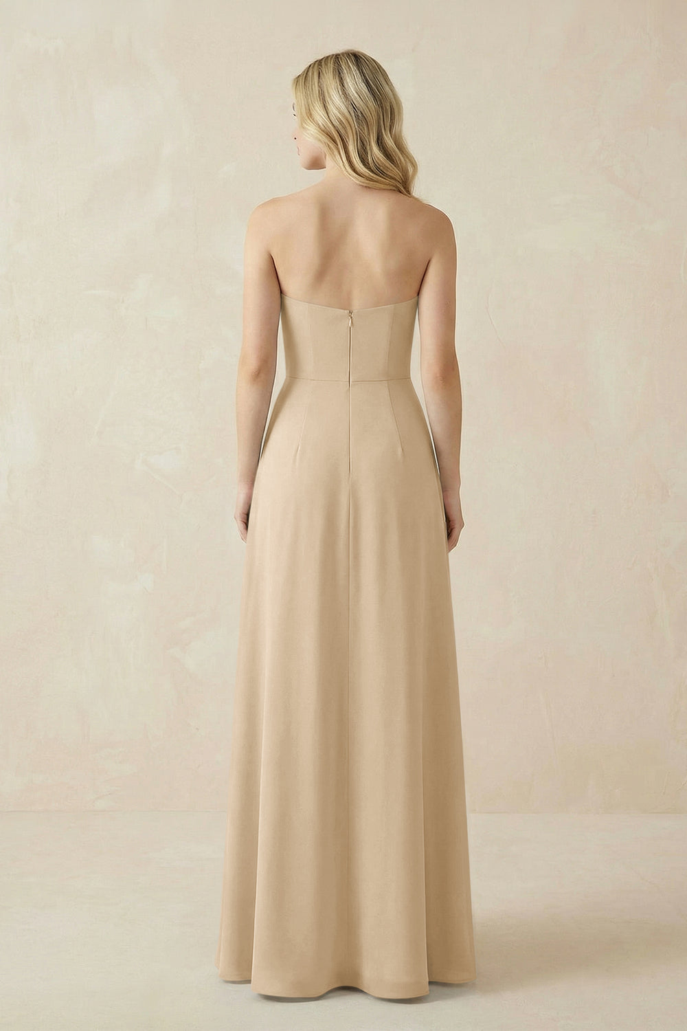 Strapless A-Line Chiffon Bridesmaid Dress With Slit in Champagne