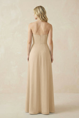 Strapless A-Line Chiffon Bridesmaid Dress With Slit in Champagne (2) | KISSBRIDAL