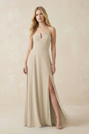Strapless A - Line Chiffon Bridesmaid Dress With Slit in Champagne - SHE IS ME Bridesmaid Dresses