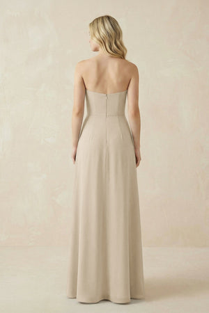 Strapless A - Line Chiffon Bridesmaid Dress With Slit in Champagne - SHE IS ME Bridesmaid Dresses