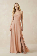 Strapless A - Line Chiffon Bridesmaid Dress With Slit in Champagne Rose - KISS BRIDAL Bridesmaid Dresses